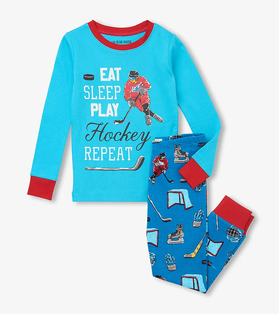 Blue Eat Sleep Hockey Kids Pajama Set 🍁 Little Blue House