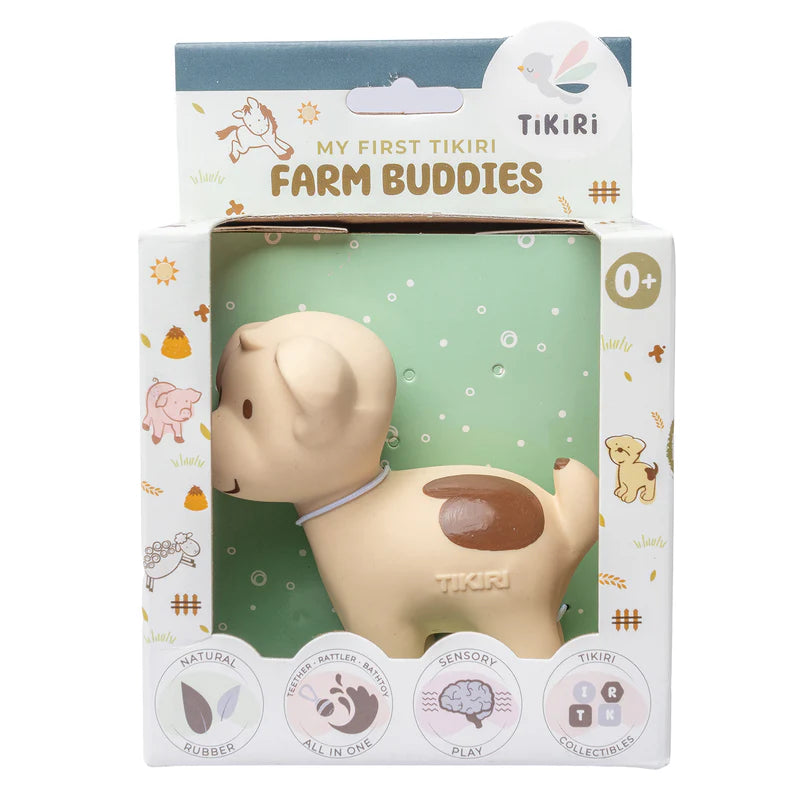 Tikiri Puppy Organic Natural Rubber Rattle, Teether & Bath Toy