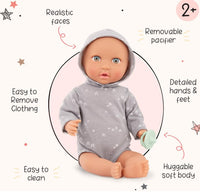 LullaBaby Newborn Doll with One-Piece Grey Outfit