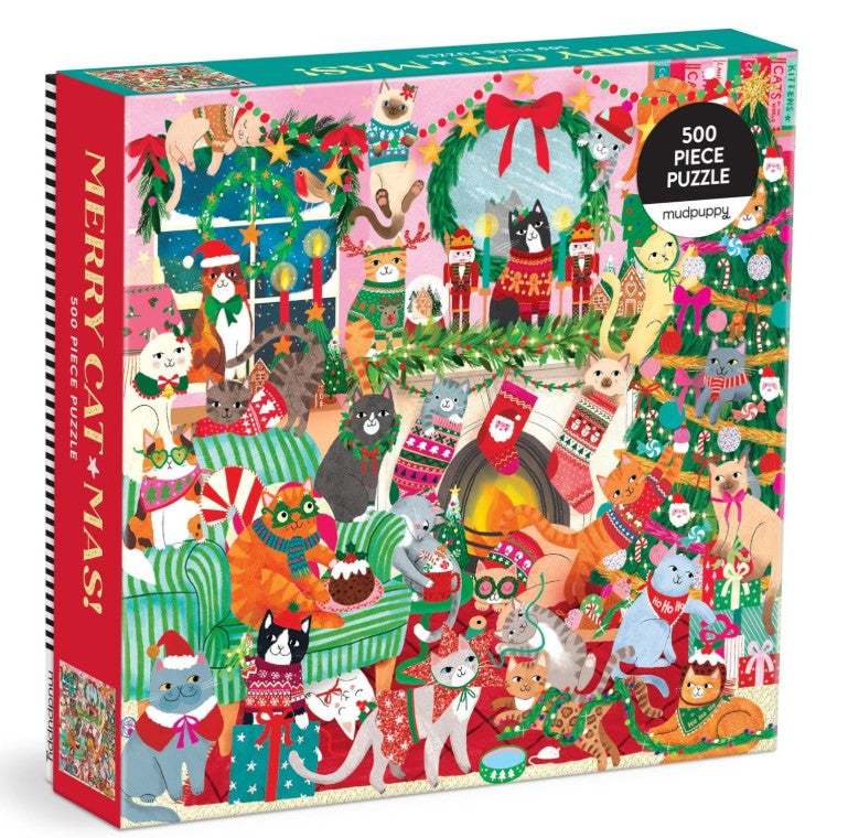 Galison Merry Cat-Mas  500pc Puzzle