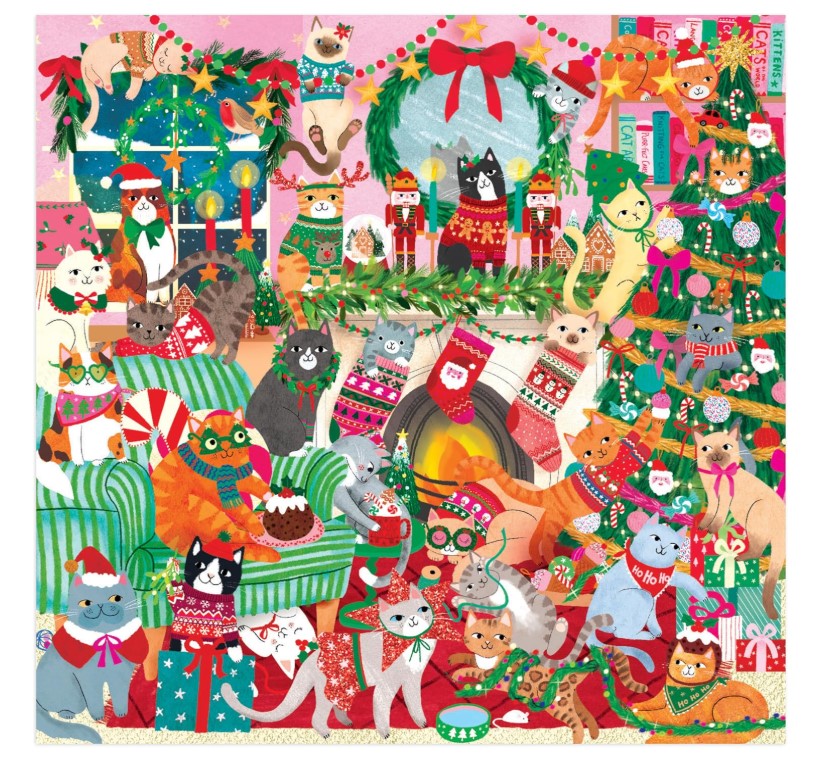 Galison Merry Cat-Mas  500pc Puzzle