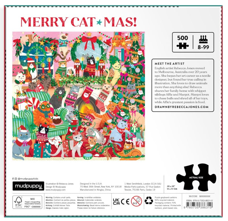 Galison Merry Cat-Mas  500pc Puzzle