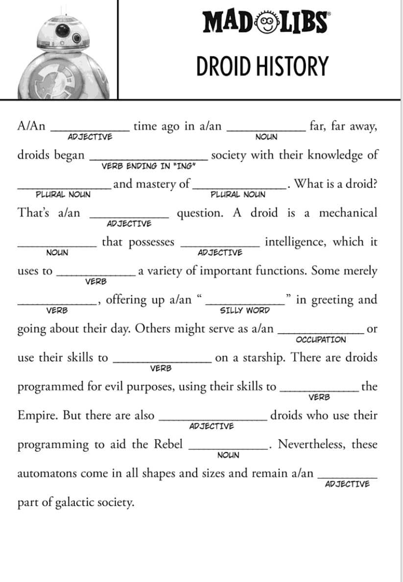 Mad Libs Star Wars Droids Mad Libs
