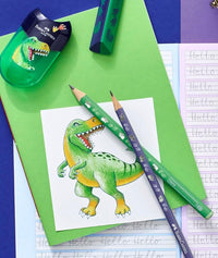Faber-Castell Dinosaur graphite pencil set, pink, blister card of 2 pencils HB, 1 eraser, twin sharpening box