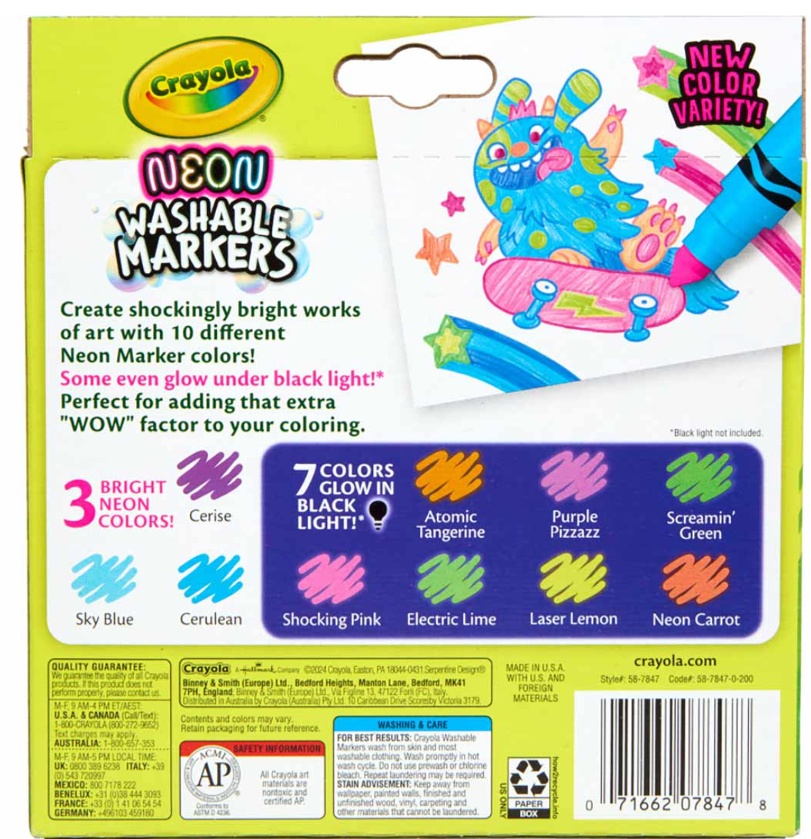 Crayola Neon Broadline 10ct Washable Markers
