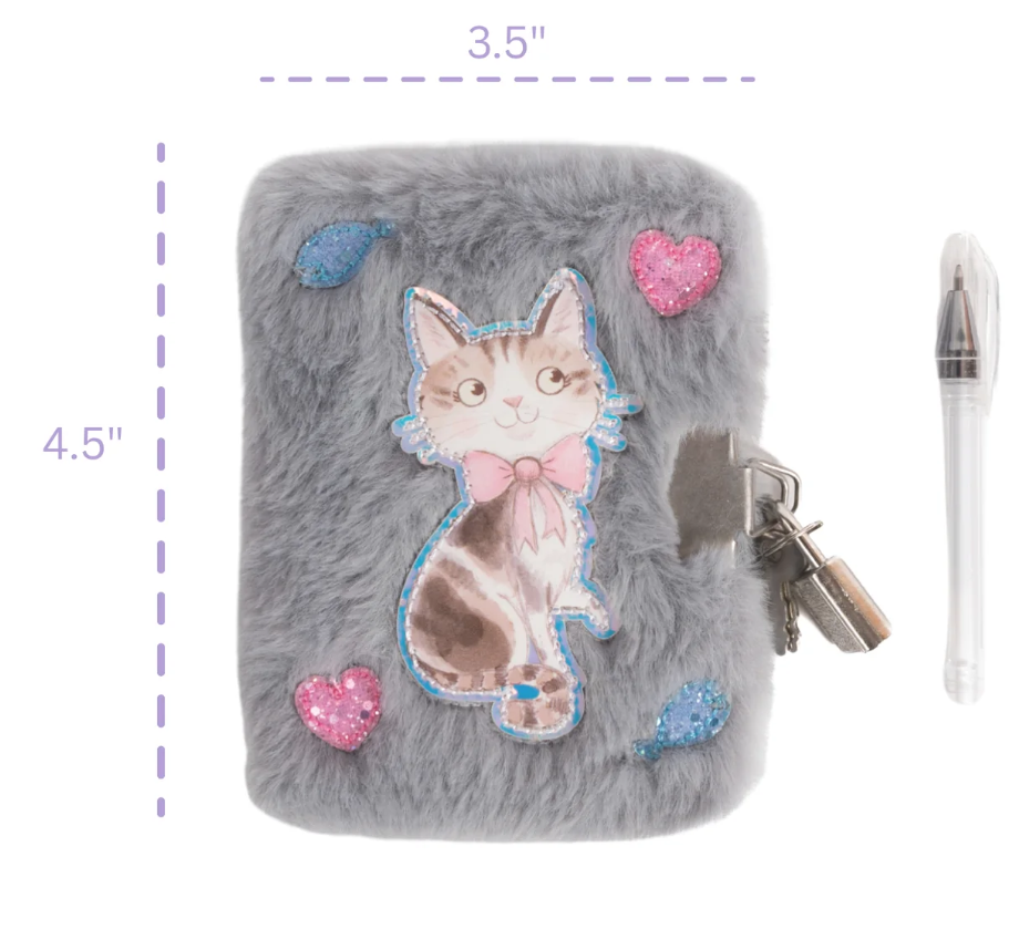 Great Pretenders Cuddle Cat Mini Furry Journal, Grey