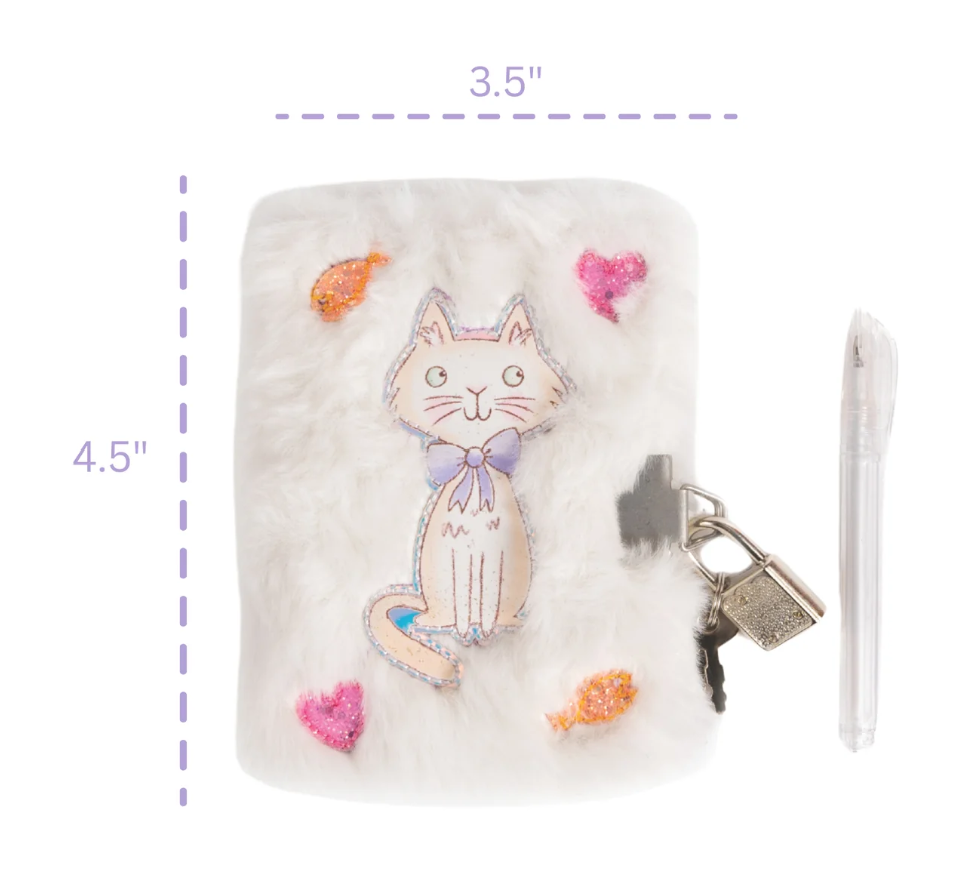 Great Pretenders Cuddle Cat Mini Furry Journal, White