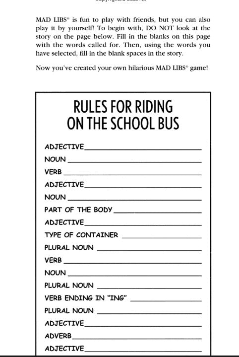 Kid Lib Mad Libs