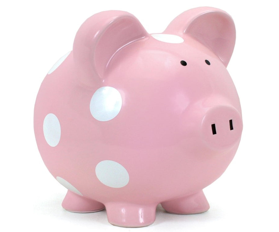 Pink Piggy Bank With Polka Dots