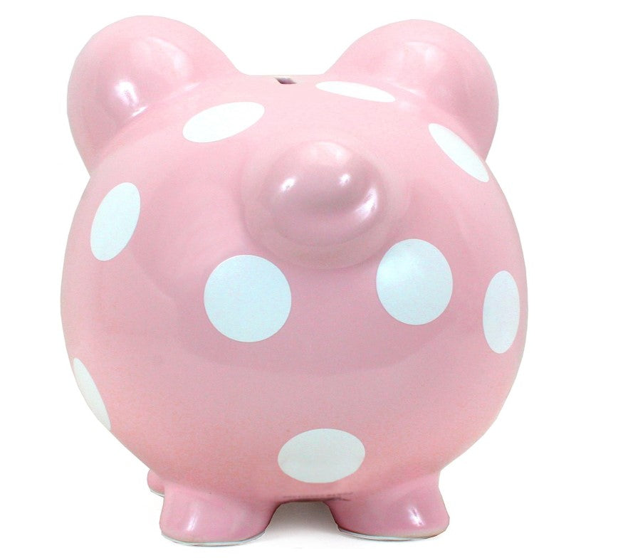 Pink Piggy Bank With Polka Dots