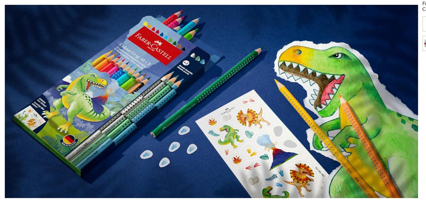 Faber-Castell Dinosaur Edition Colour Grip Pencils 10 Pack + 3