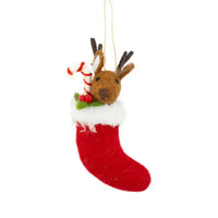 Silver Tree Felt Reindeer Ornament in Stocking