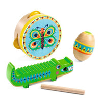 Djeco Set Of Percussion: Tambourine, Maracas, Guiro 18m+