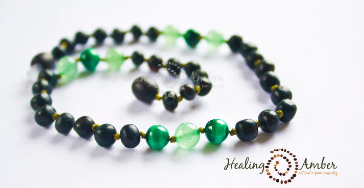 Healing Amber 🍁Raw Molasses, Green Aventurine & Malachite Teething Necklace