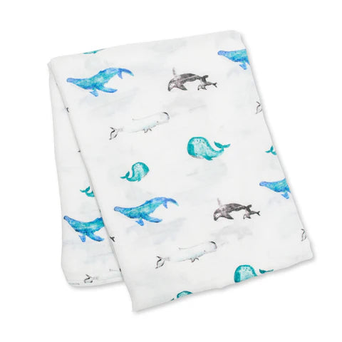 Lulujo 🍁Whales Bamboo Cotton Muslin Swaddle Blanket