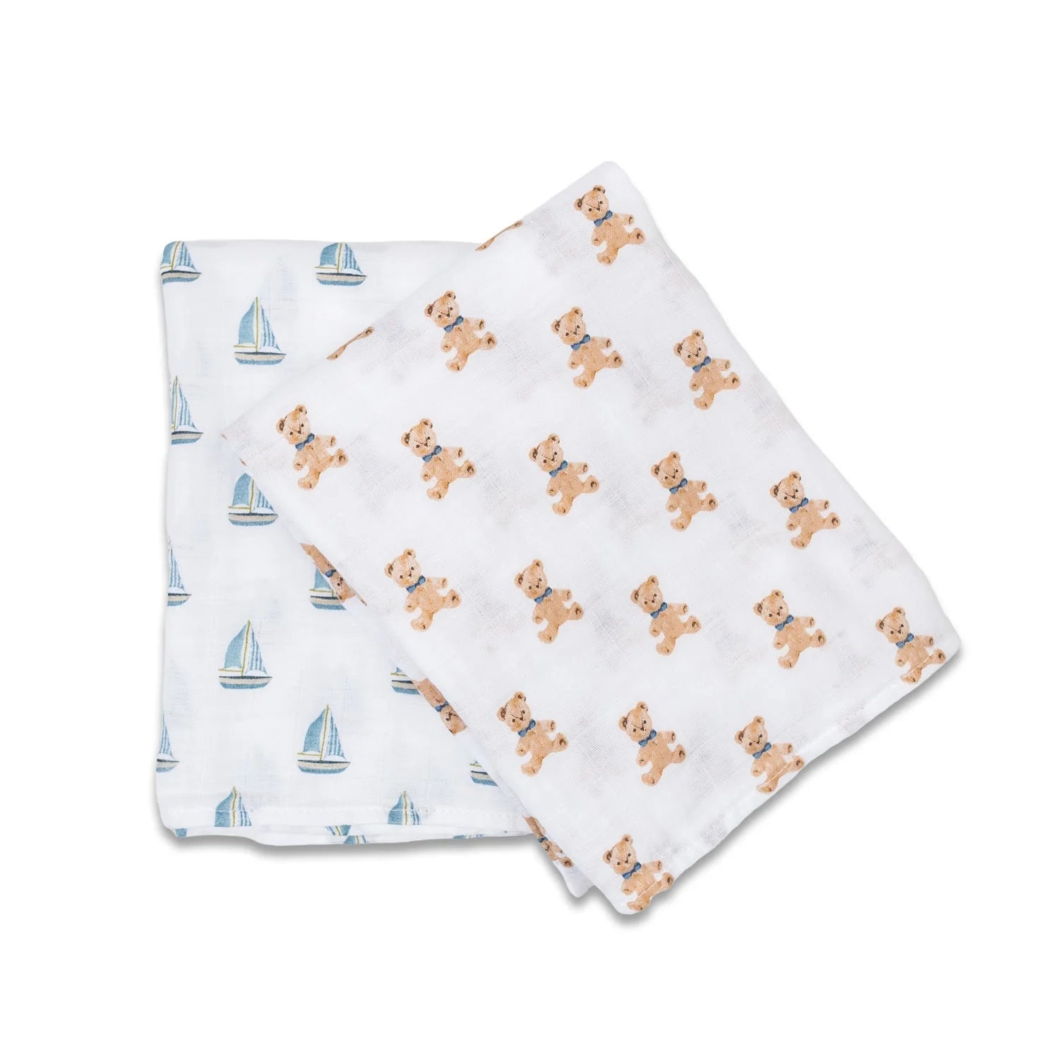 Lulujo Bear & Sailboat 2 Pack Muslin Swaddle