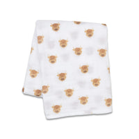 Lulujo Highland Cows Swaddle Muslin Cotton Blanket