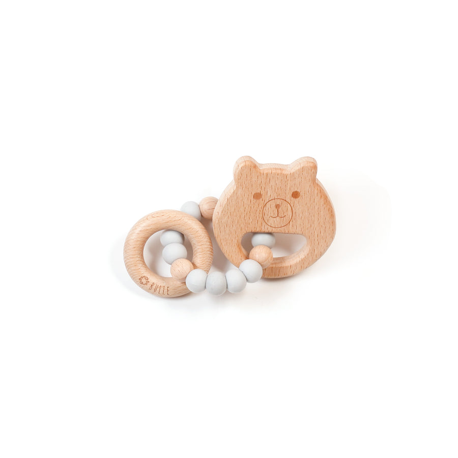 Bulle Bear Cub Grey Mini Wood Rattle