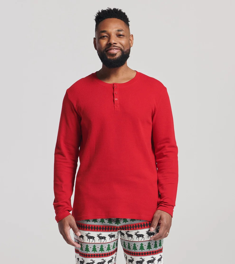 Holiday Red Men's Waffle Henley 🍁 Little Blue House