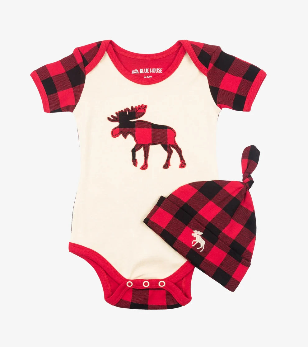 Plaid Moose Bodysuit w/ Hat 🍁 Little Blue House