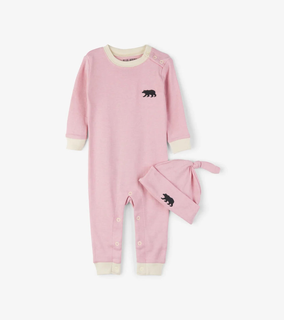 Pink Little Bear Bum Baby Coverall & Hat 🍁 Little Blue House