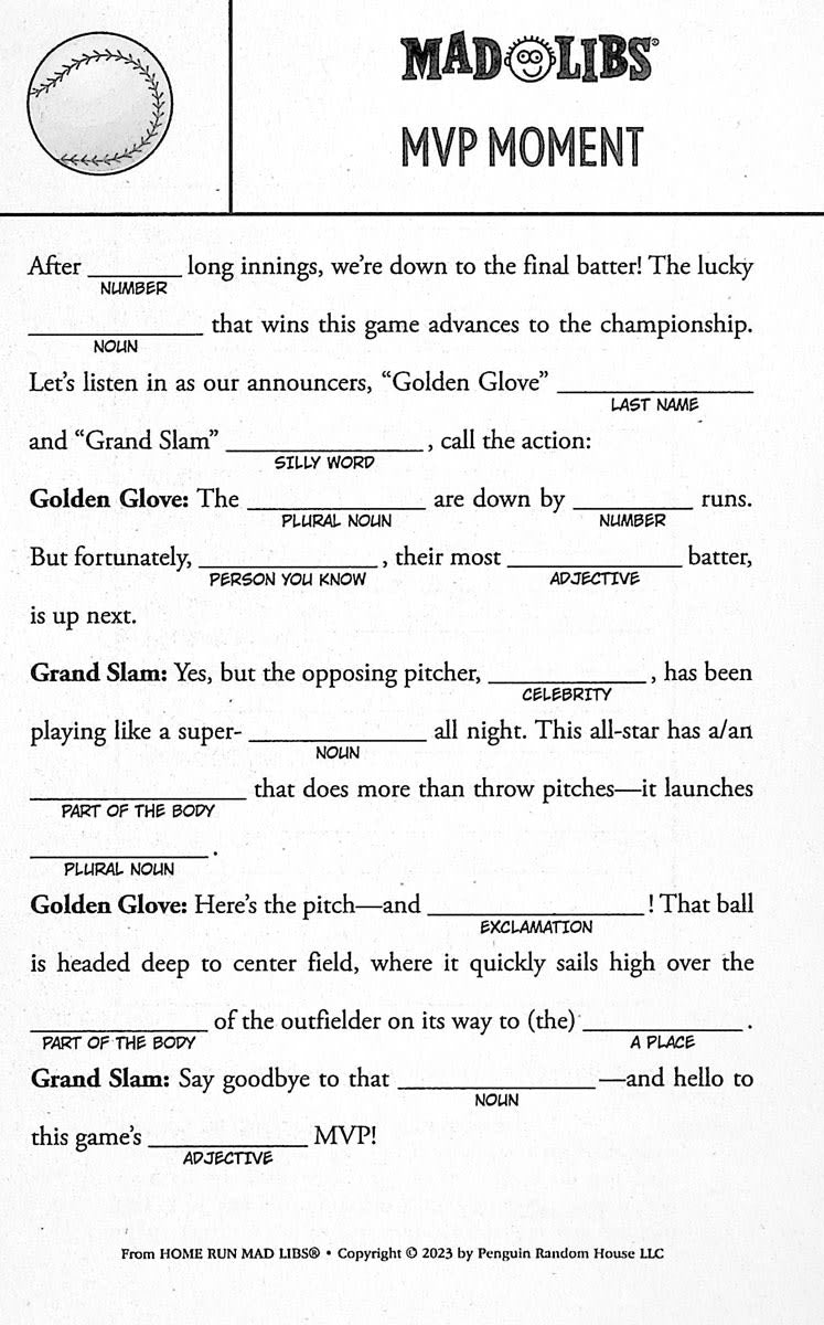 Mad Libs Home Run Mad Libs World's Greatest Word Game About Baseball