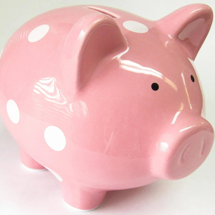 Pink Piggy Money Bank With Polka Dots