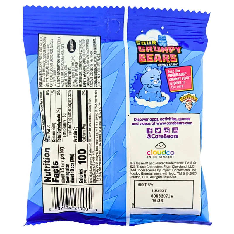Warheads Sour Grumpy Bears Gummy Candy Bag 3.5oz
